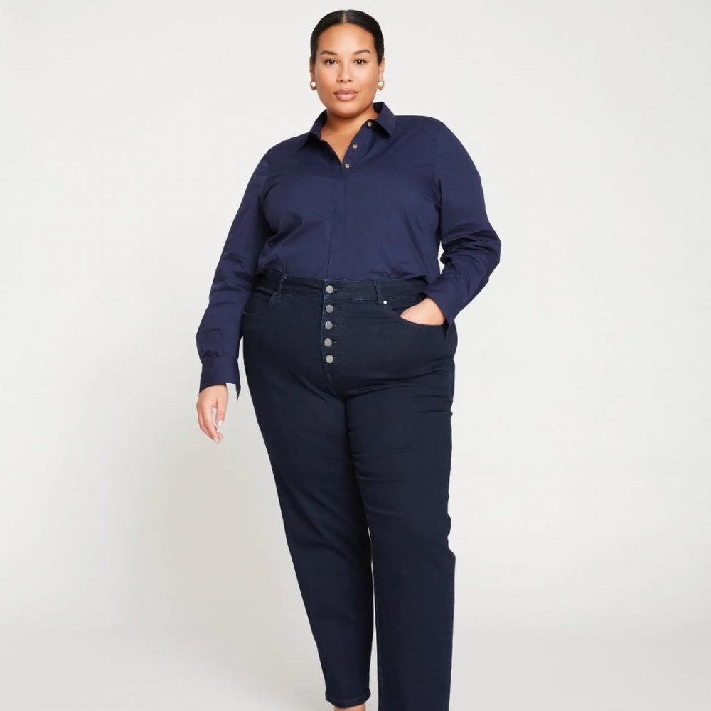 Universal Standard Dolly High Rise Button Fly Straight Leg Jeans Dk Indigo EUC